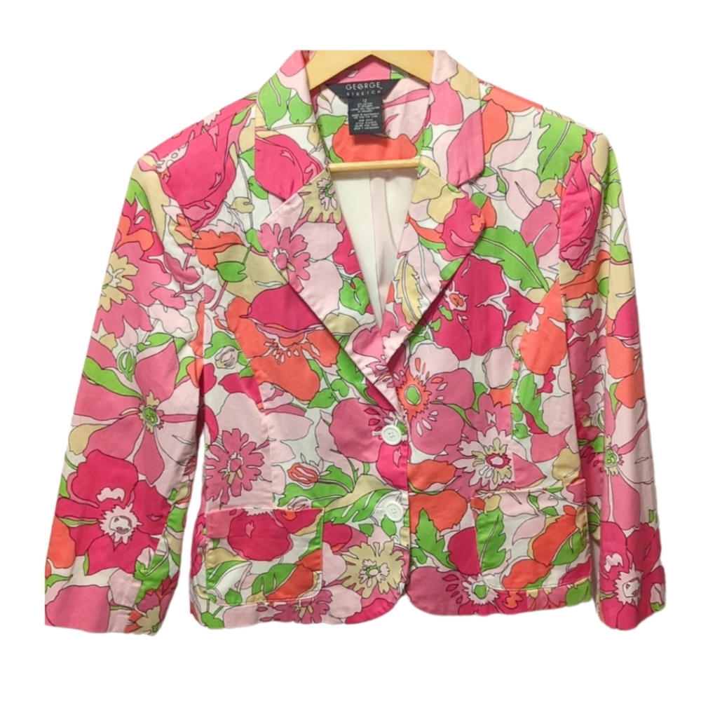 Retro Floral Spring Easter Blazer Fun Office Wear Dopamine Dressing Pink & Green